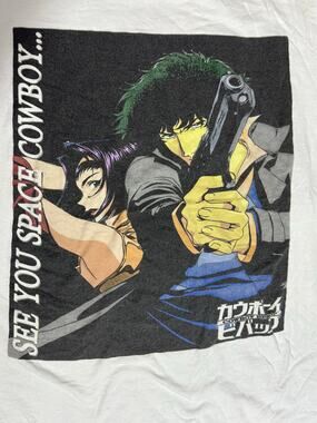 Cowboy Bebop T-Shirt White Double-Sided Print Anime Graphic Tee Size Large